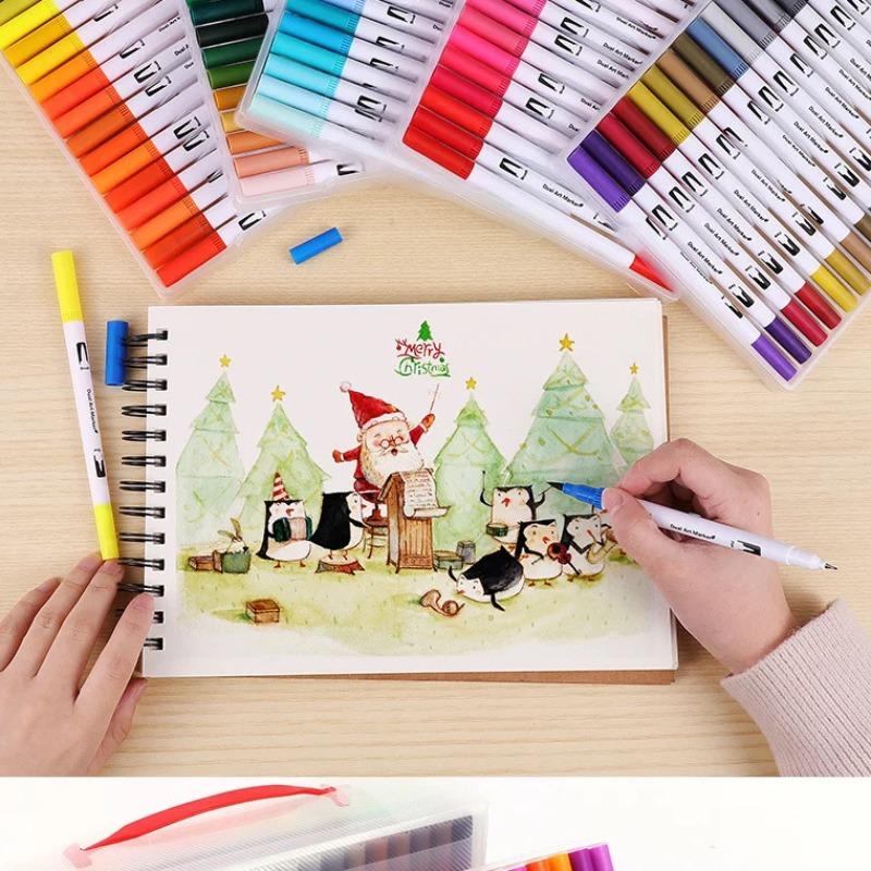 Double-Ended Watercolor Pens Set, Fine Tip, Brush Marker Pen, Non-Toxic Washable Markers, Ideal for Adult Artists Drawing & Coloring, Acrylic Paint Markers