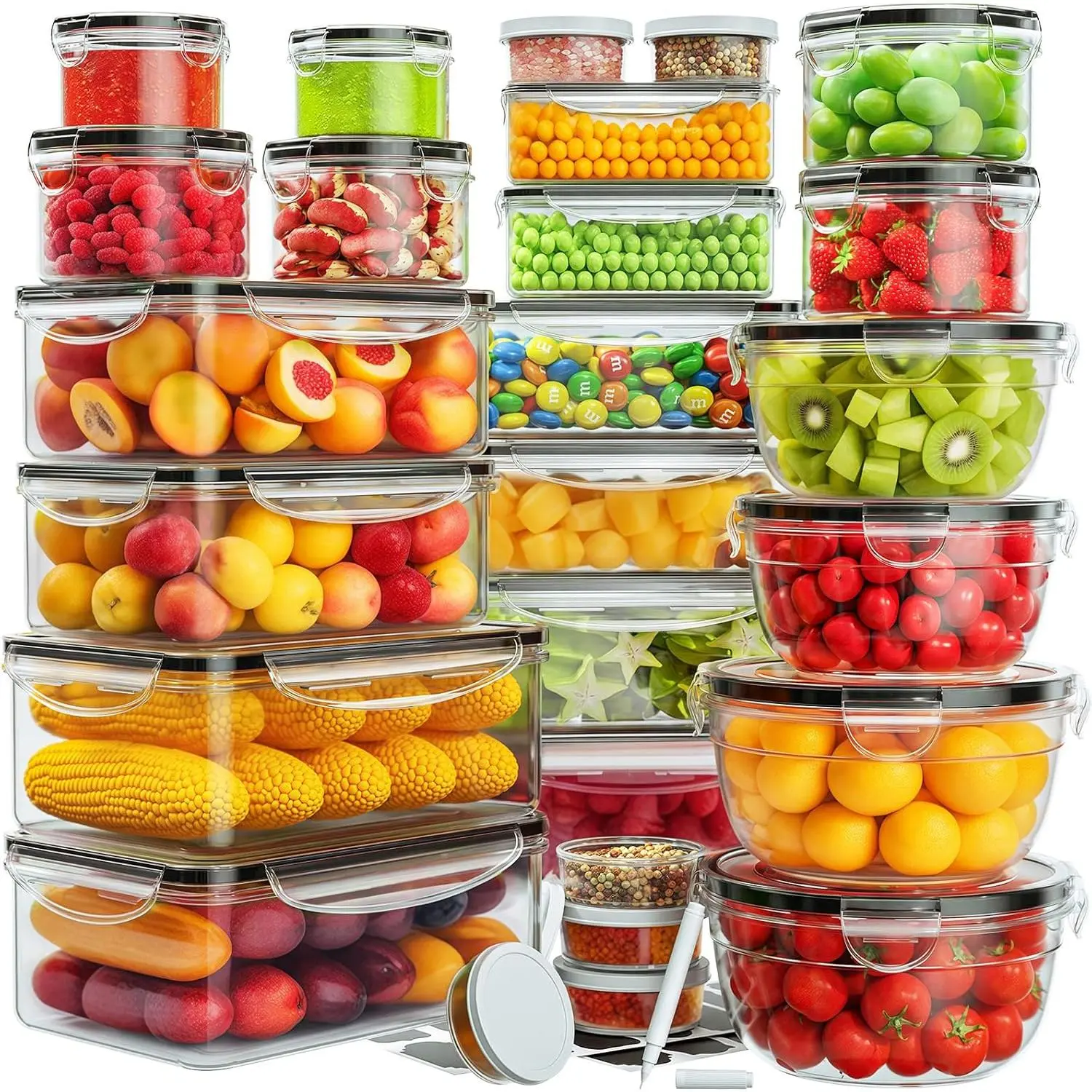 52 PCS Food Storage Containers with Lids Airtight (26 Lids & 26 Containers)- Reusable Plastic Leakproof Meal-Prep Container for Kitchen Storage Organization Microwave/Dishwasher Safe with Labels & Pen