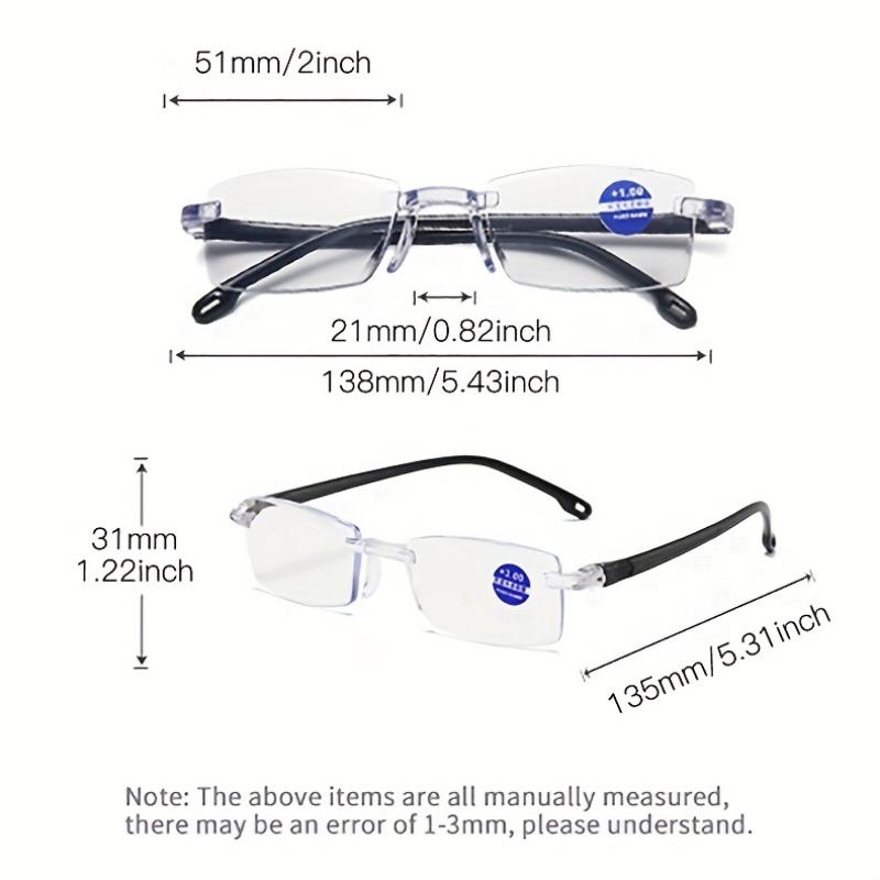 Reading Glasses Rectangle Rimless Presbyopic Anti Fatigue Computer Readers For Women Men +1.0 To +4.0