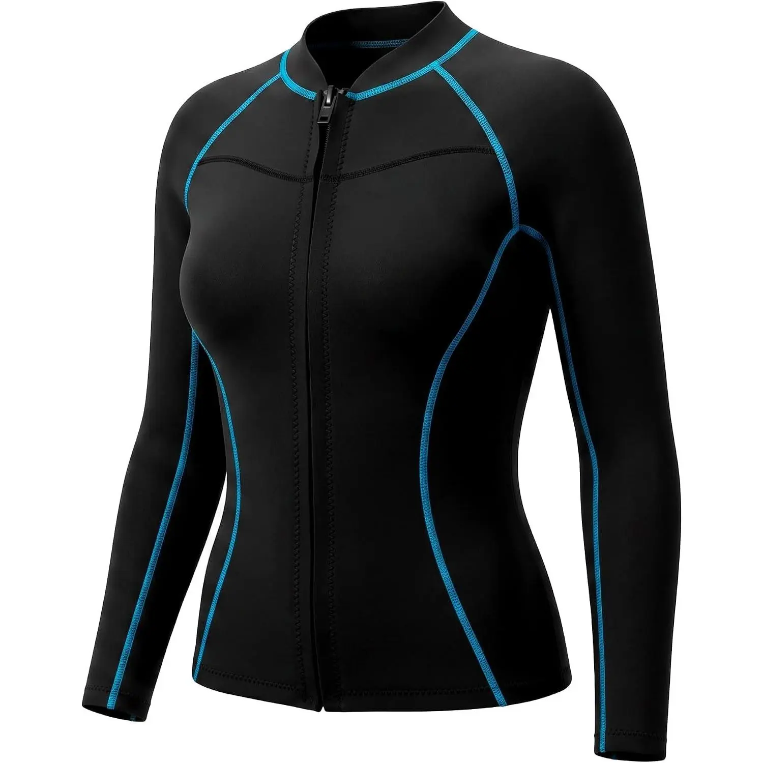 Women Wetsuit Top, 2mm Thermal Neoprene Jacket, High Stretch for Cold Water Swimming Surfing Snorkeling, Front Zip