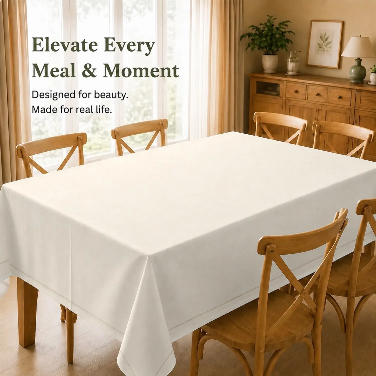 Minimalist Cream Solid Color Tablecloth, Thickened Construction for Superior Comfort, Smooth & Soft Drape Ideal for Christmas Eve, New Year’s Brunch, or Casual Family Meals — Designed for Beauty, Built for Daily Use