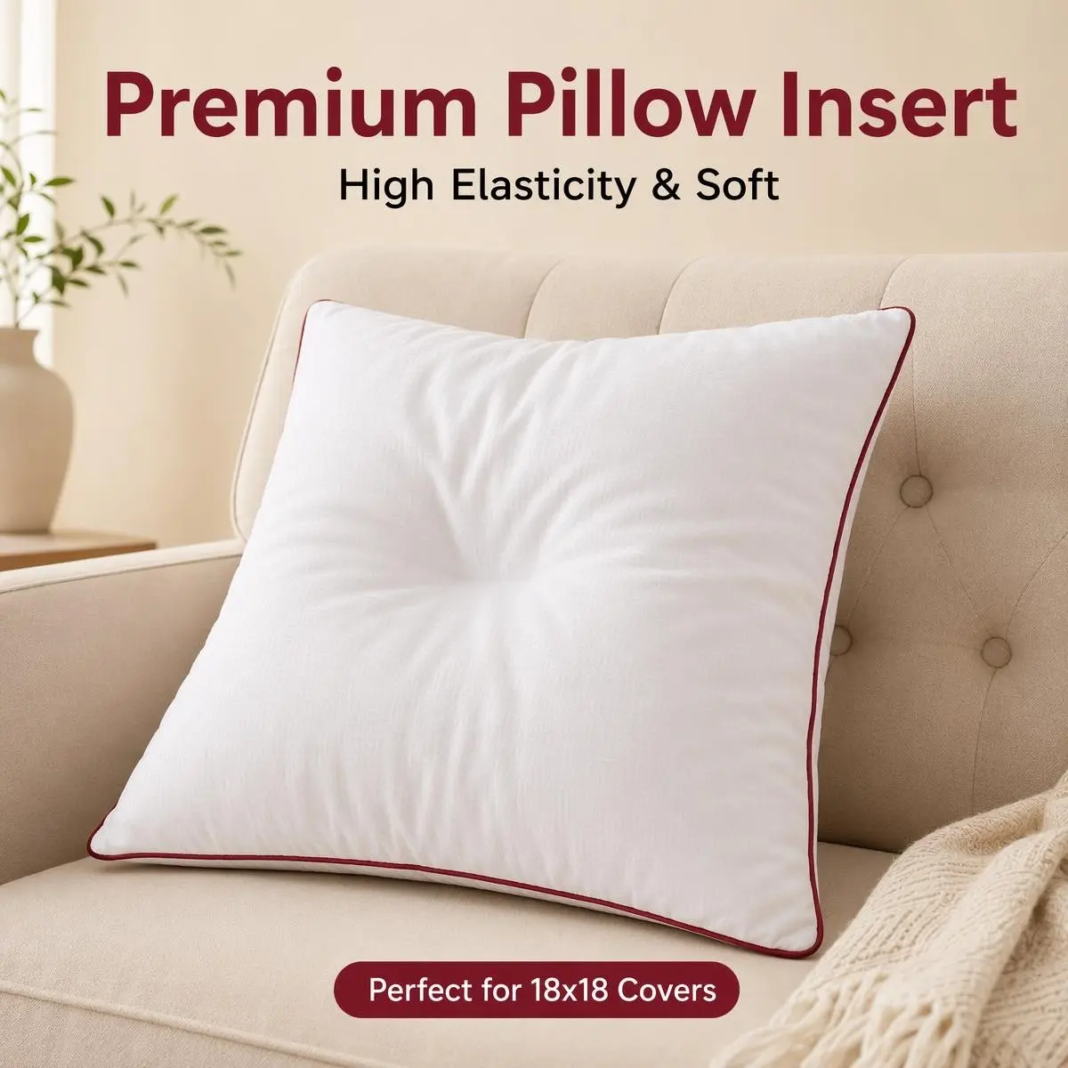 1 Pack Pillow Insert High Rebound 7D Microfiber, Brushed Embossed Fabric for Comfy Soft Fabric Feel, Versatile Bed Accessories for Comfortable Sleep and Home Decor