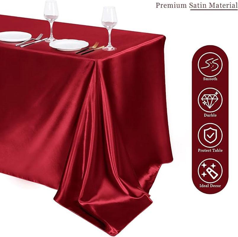 White Rectangle Satin Tablecloth Wedding Table Cloth For Christmas Baby Shower Birthday Events Banquet Decor Home Dining Table
