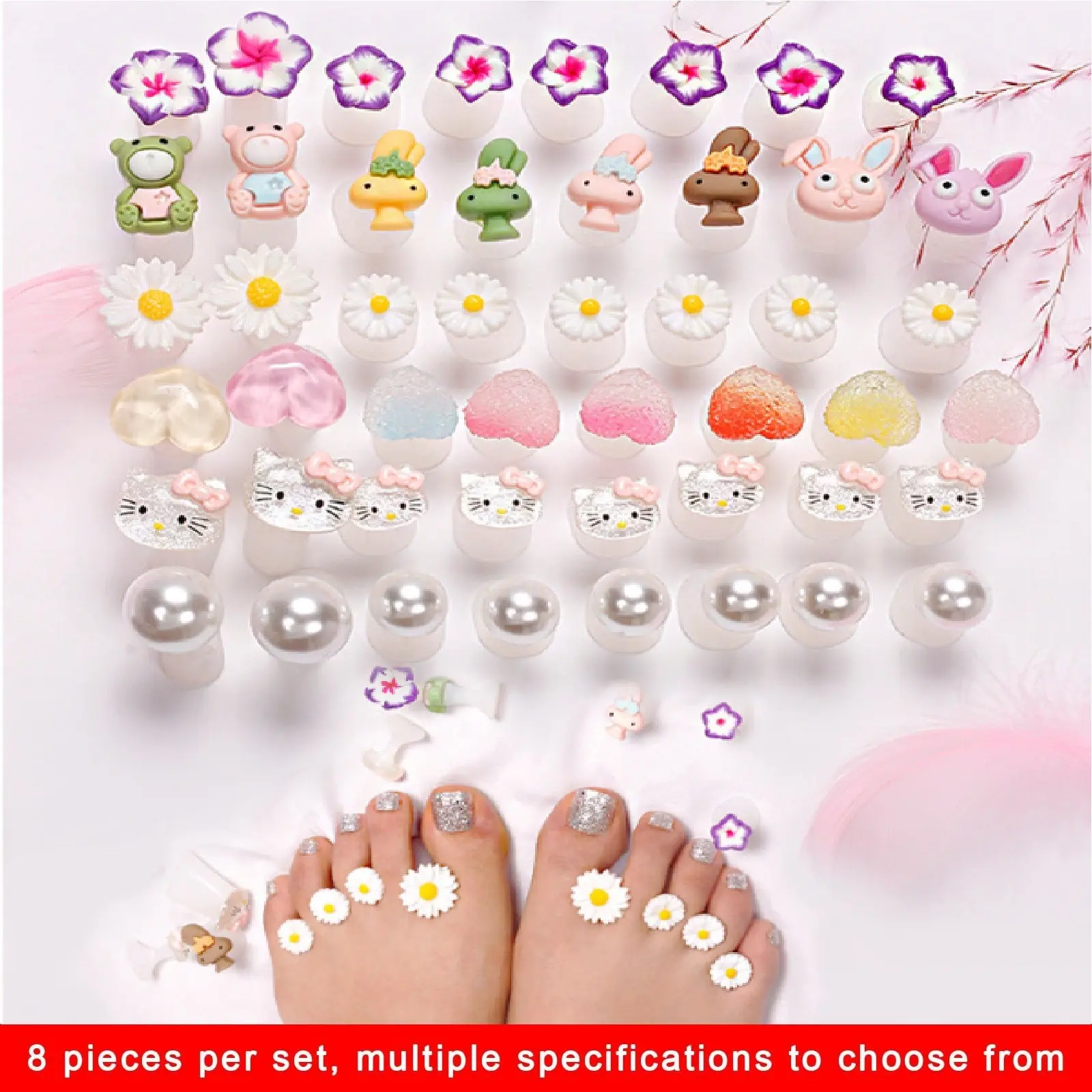 8pcs Silicone Flower Nail Dividers -  Soft Red Gem Daisy Flower Toe Separators for Pedicure & Manicure, Floral Nail Art for Women & s, Daily DIY Nail Care Tools, Elegant Design, Durable