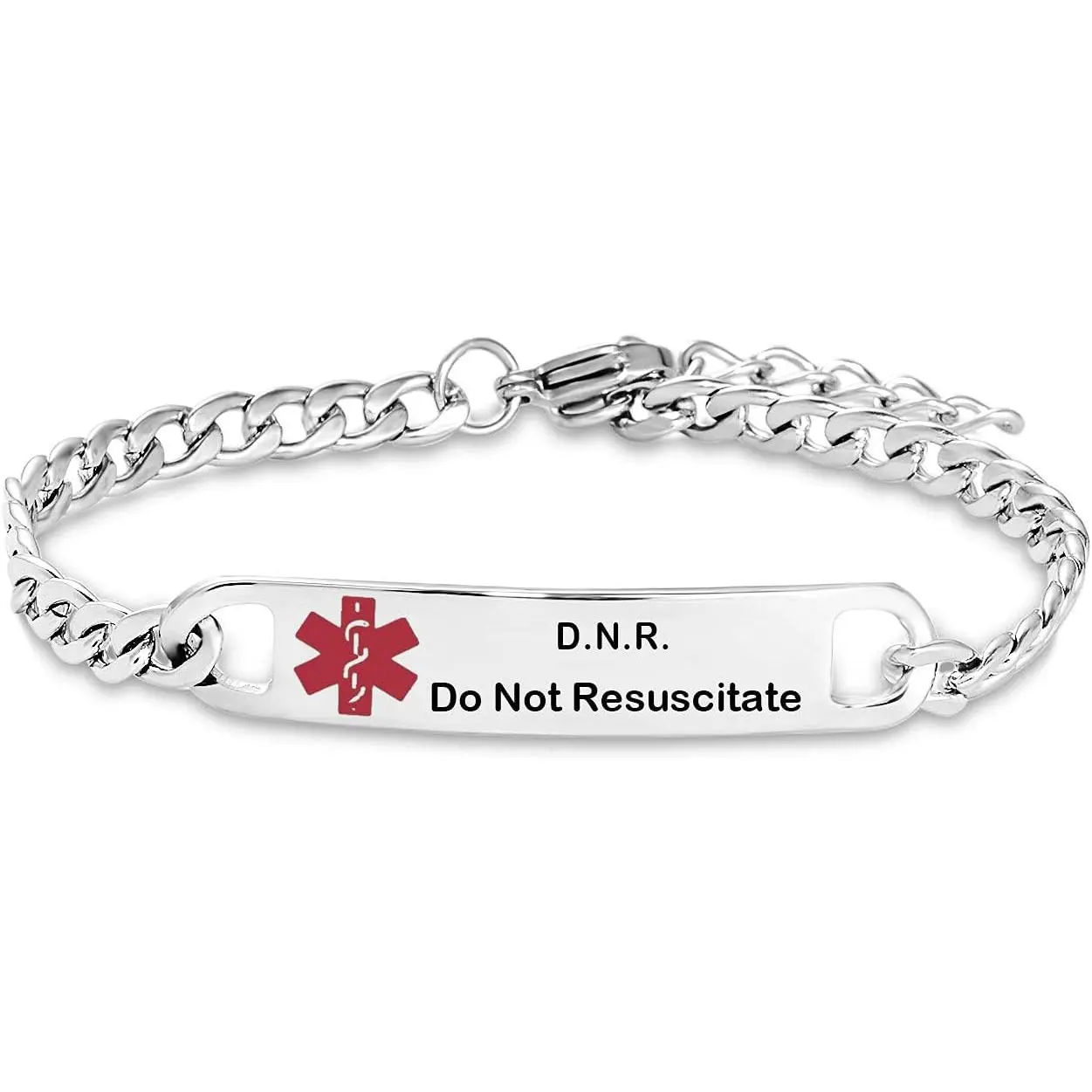 Red  Alert Bracelet for Women Men    Alert Engraved Adjustable Stainless Steel Chain Bracelets