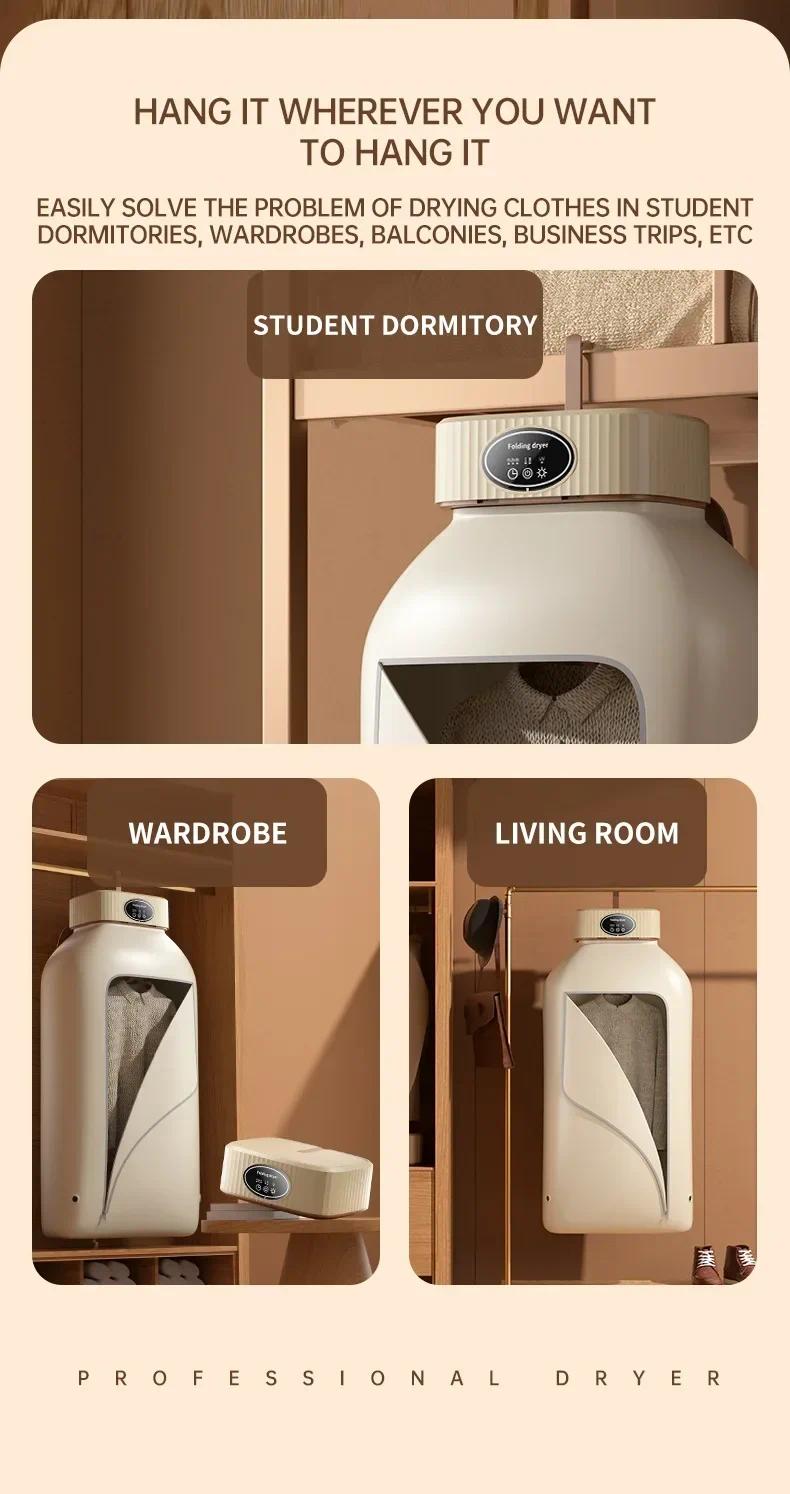 Mini Portable Folding Dryer with US Plug - Timing Function Energy Saving Three Colors - Space Saving for Business Travel Tourist Apartments Household Items Home Appliances