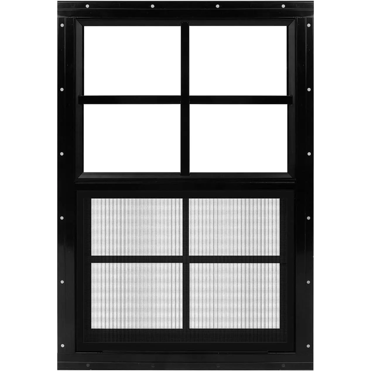 1-Pack Black Flush Mount Window Panel - Tempered Glass, Fiberglass Screen, Solid Frame, 14"x21" Furniture Accessory for Chicken Coops, Sheds