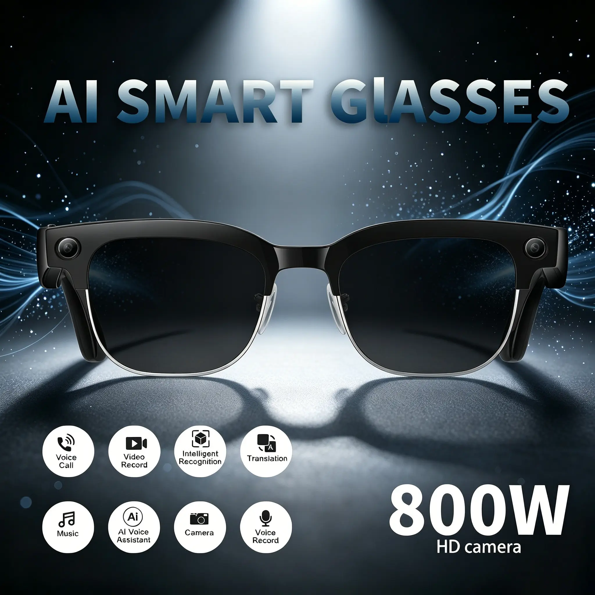 2026 Smart Ai Camera Glasses, 8mp HD Stabilized Video, Touch Control, Real-Time Translation, Bluetooth-compatible Wireless, Unisex Outdoor Use