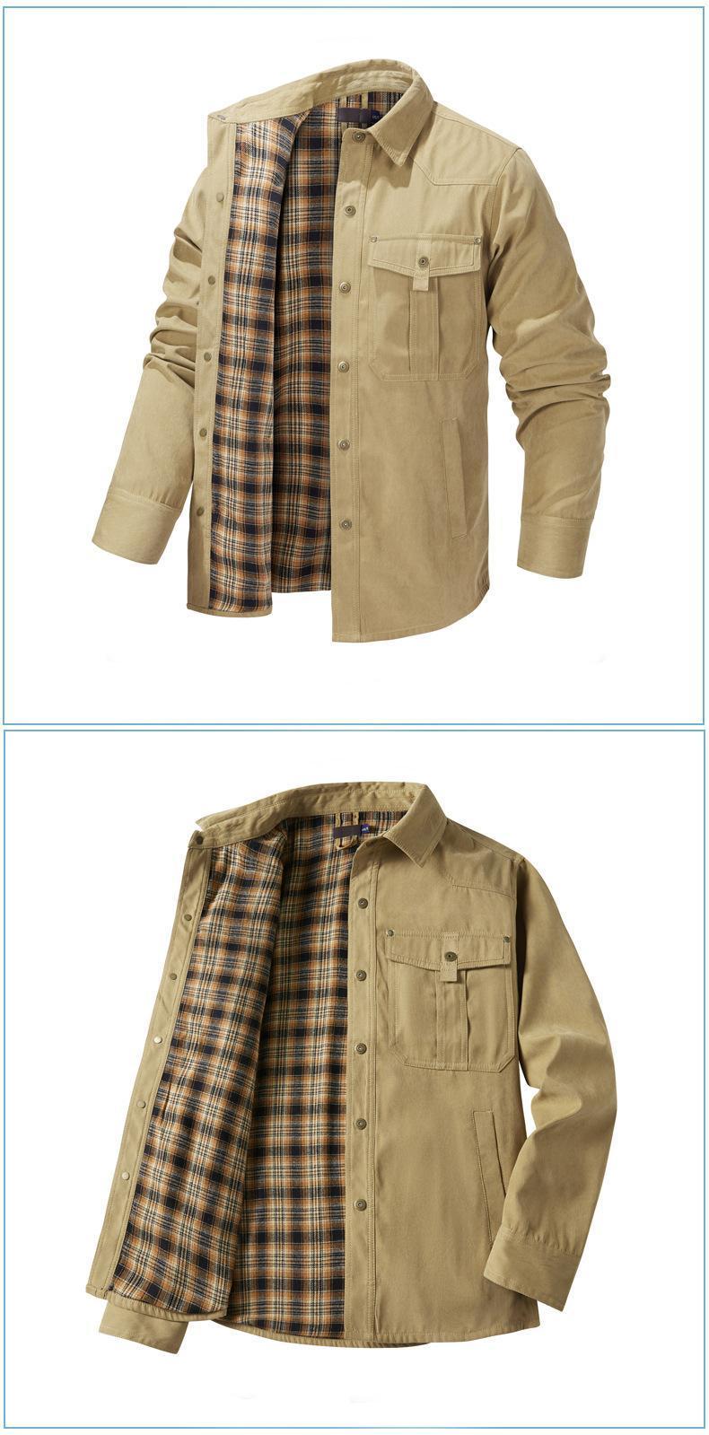 BIGWIG Men's Plaid Flannel Jacket, Winter Bomber Jacket, Warm Workwear Jacket, Flannel Lined, Lightweight Snap Button, Lapel Casual Jacket, Retro Western Style Jacket