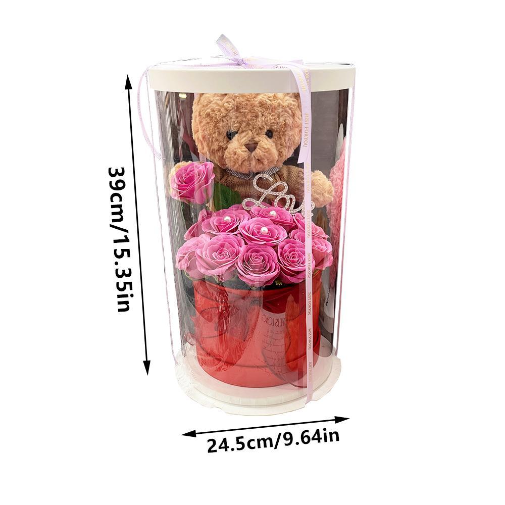 Artificial Flower Gift Box with Bear, 1 Count Romantic Rose Gift Box, Decorative Flowers Bouquet, Birthday Gift, Roses Bouquet, Decorative Vibrant Faux Flowers, Ribbon Roses Bouquet, Glitter Rose #GLOBAL PICKS