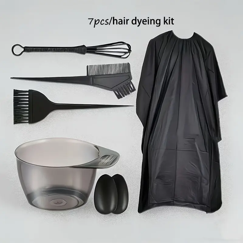7pcs Hair Dye Tool Set, Includes Dye Bowl, Comb, Brush, Mixer, Ear Protection, Apron, Home Use Hair Coloring Kit, Complete Dyeing Tools