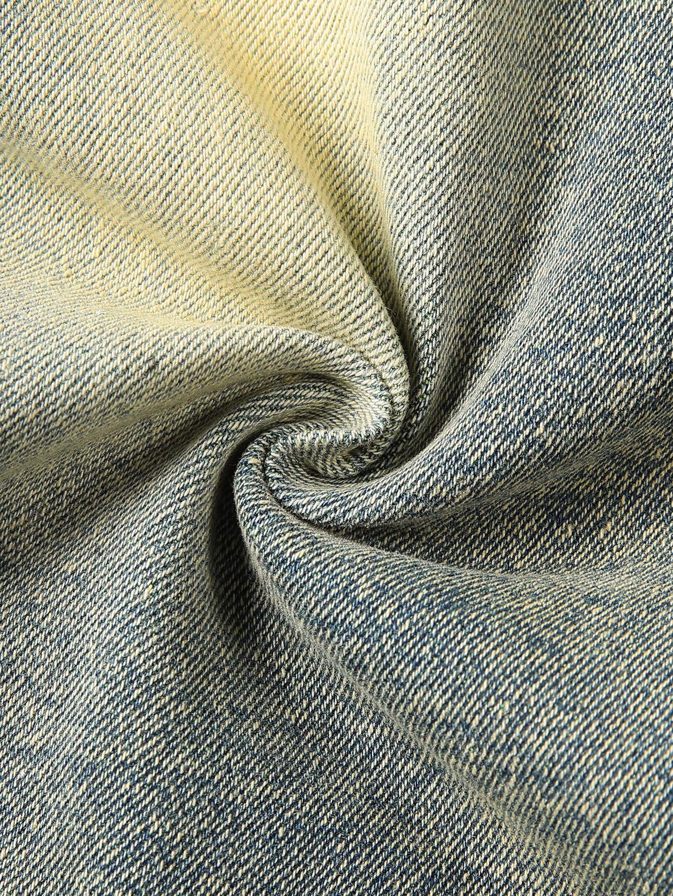 Men's Stacked Flare Jeans Distressed Mid Rise Stacked Flare Distressed Ripped Denim Jeans Frayed Fringe Vintage Wash Stretch Punk High Street Skate Streetwear Casual Daily Festival Wear for Fashion Forward Men Yellow