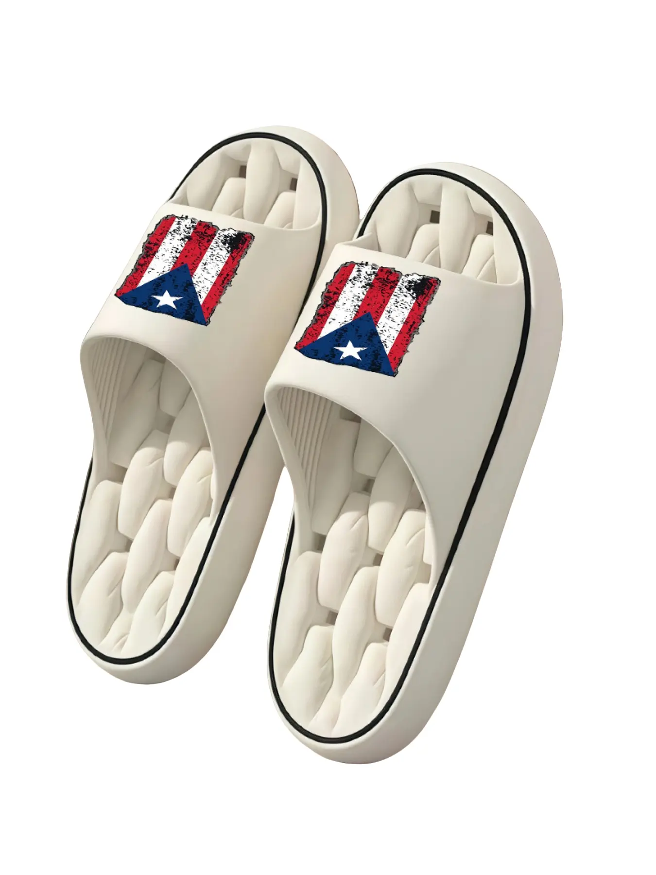1 pair of Puerto Rico flag print casual flat slippers, non-slip EVA slippers for men and women - lightweight, quick-drying, all-season beach sandals, round toe design, suitable for indoor/outdoor use, Beach Shoes Slippers