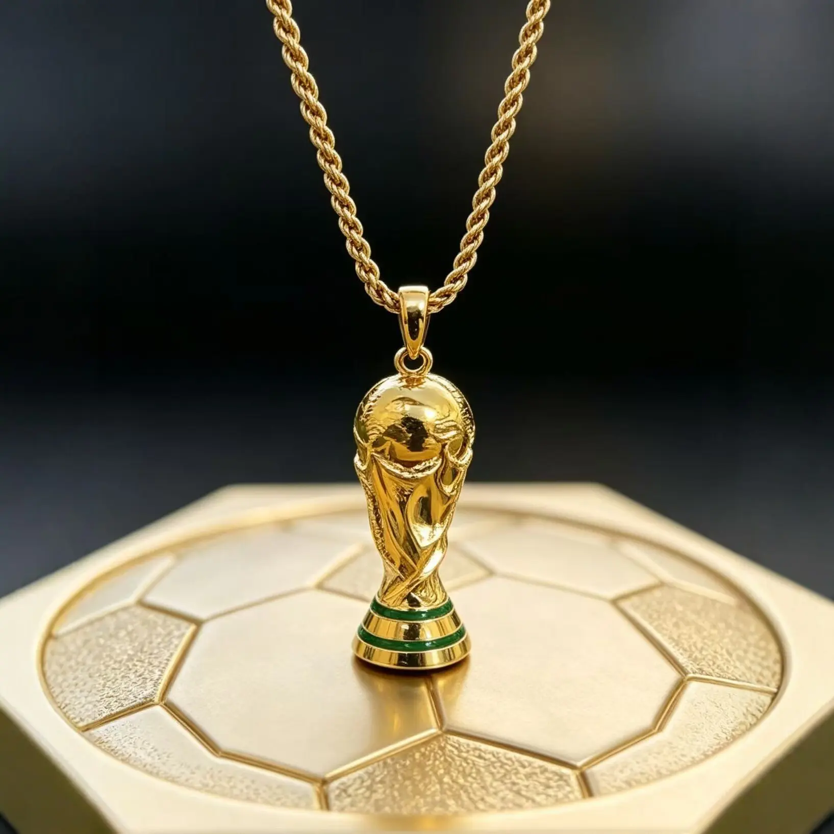 Loveden2026World Cup Trophy Football Pendant, Women/Men's Twisted Rope Gold Necklace, Commemorative Jewelry for Soccer Fans Football Lover Hip Hop Neck Accessory Gift