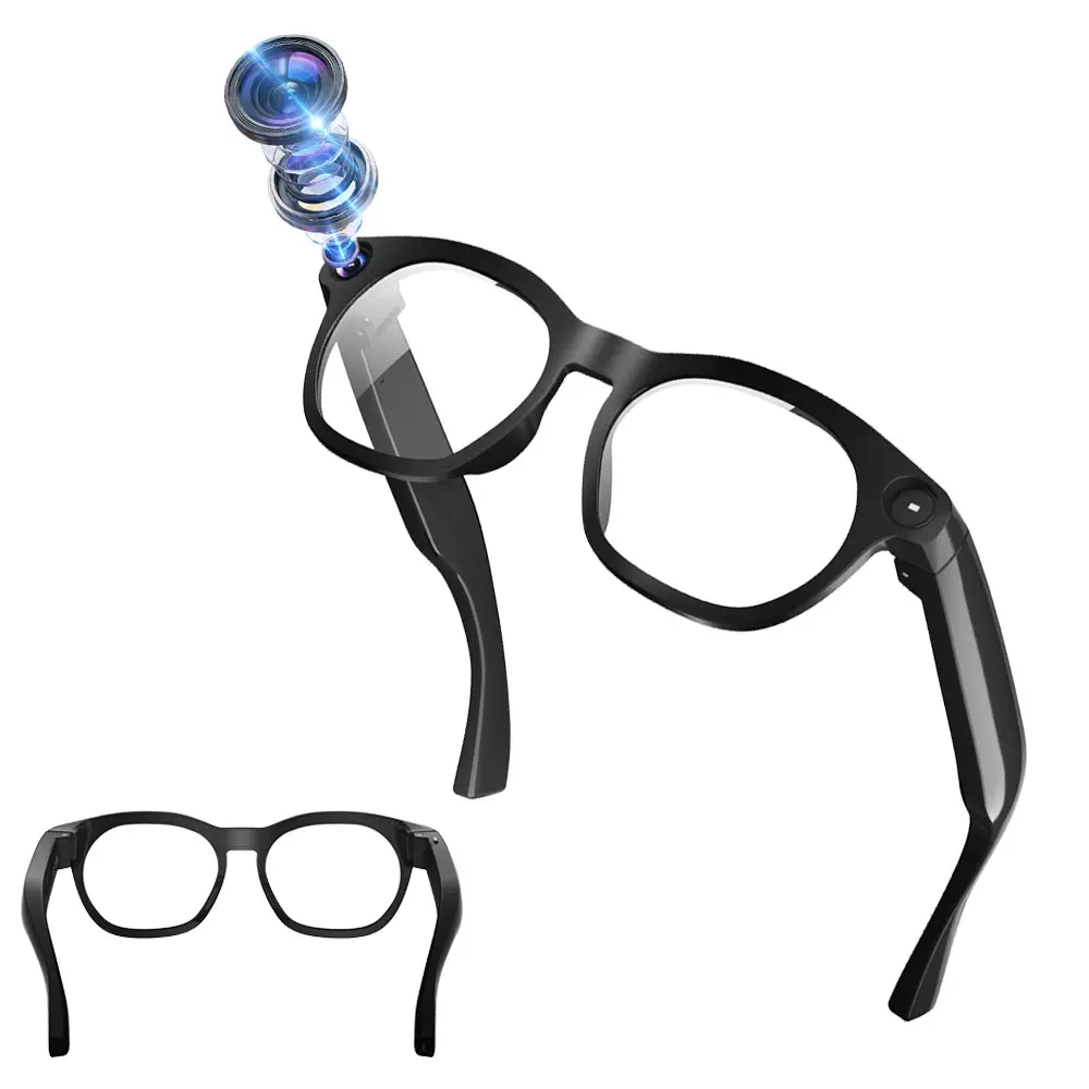 AI Multifunctional Smart Glasses with AI Translation,290Mah Battery, 8MP Camera, Anti-Shake Video Recording, 4GB Memory (No TF Card Need), Build-in Mic & Speakers, Bluetooth Calling,  WiFi Transfer, 2 Lenses Total (Transparent +Black)