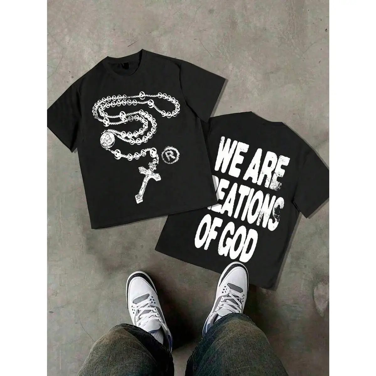 Christian Tee We Are Creations Of God Print 180g Cotton Y2K High Street Unisex Short Sleeve Shirts For Men Women Casual