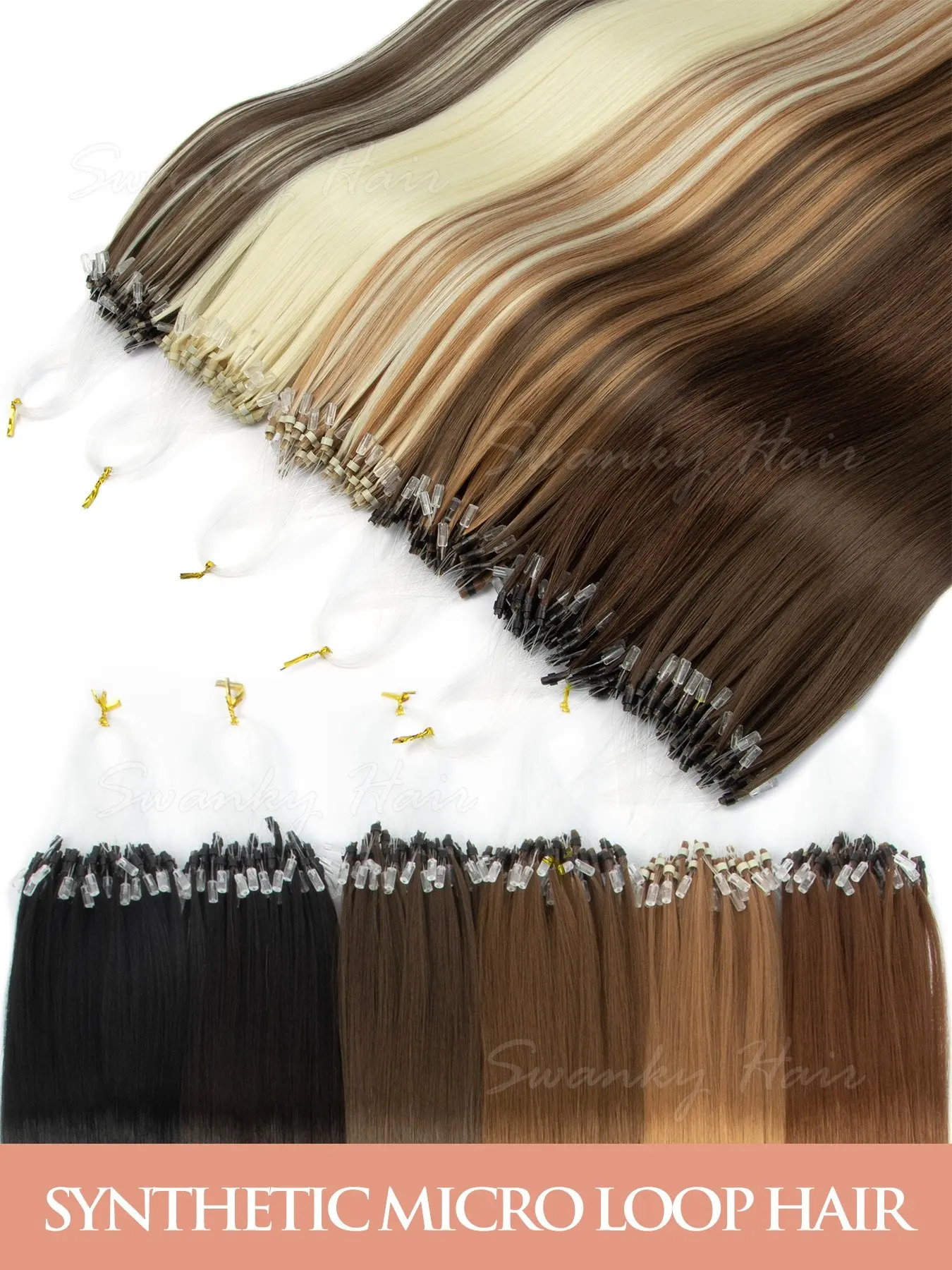 Straight Synthetic Micro Loop Hair Extensions 20inch/50.8cm 50G/Pack Invisible Micro Link with Instant Volume Clip-Free Application for Highlights & Volume Addition