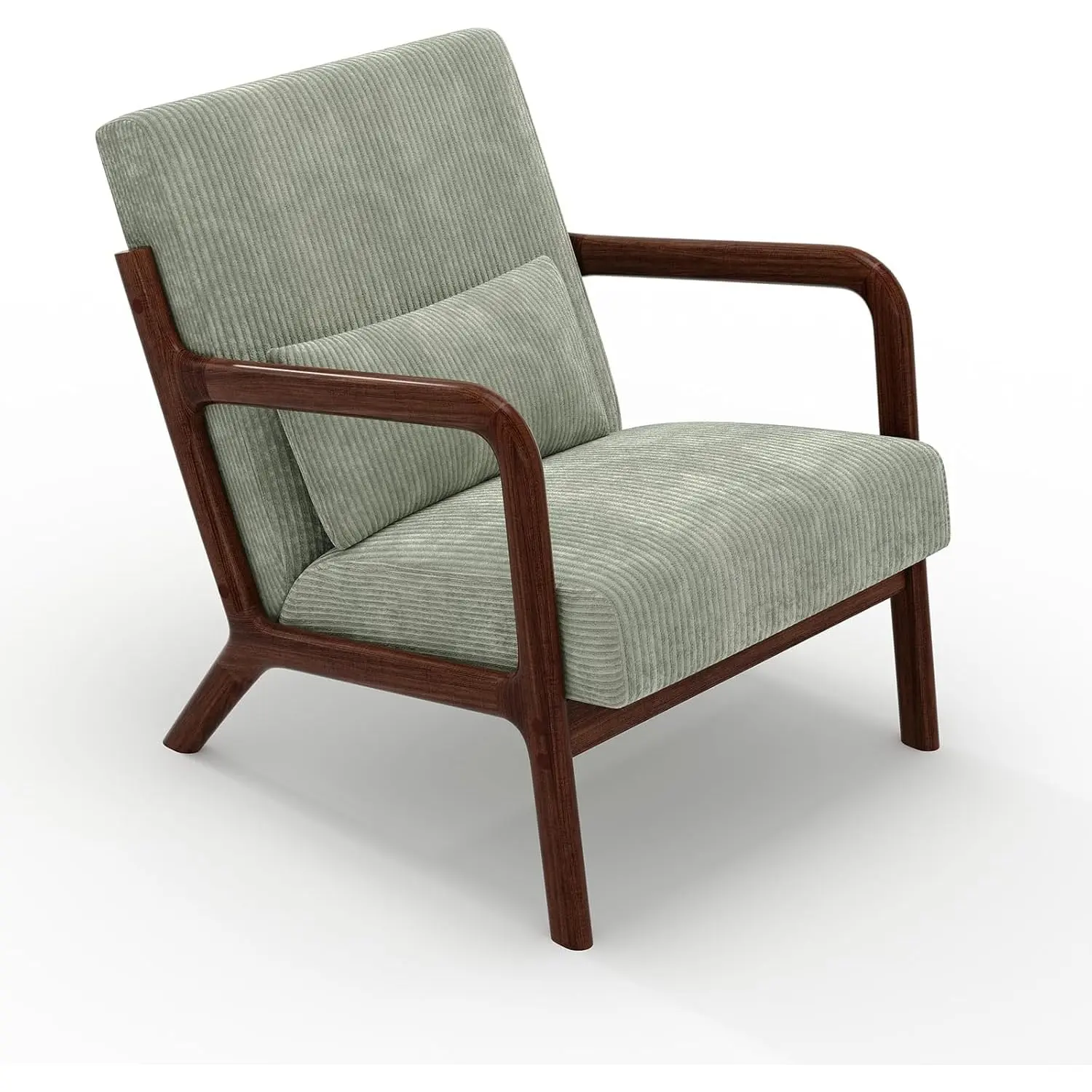 Mid-Century Modern Accent Chair - Sturdy Wood Armchair with Removable Lumbar Pillow, Soft Upholstery - Comfortable Reading Chair for Living Room, Bedroom - Easy Assembly