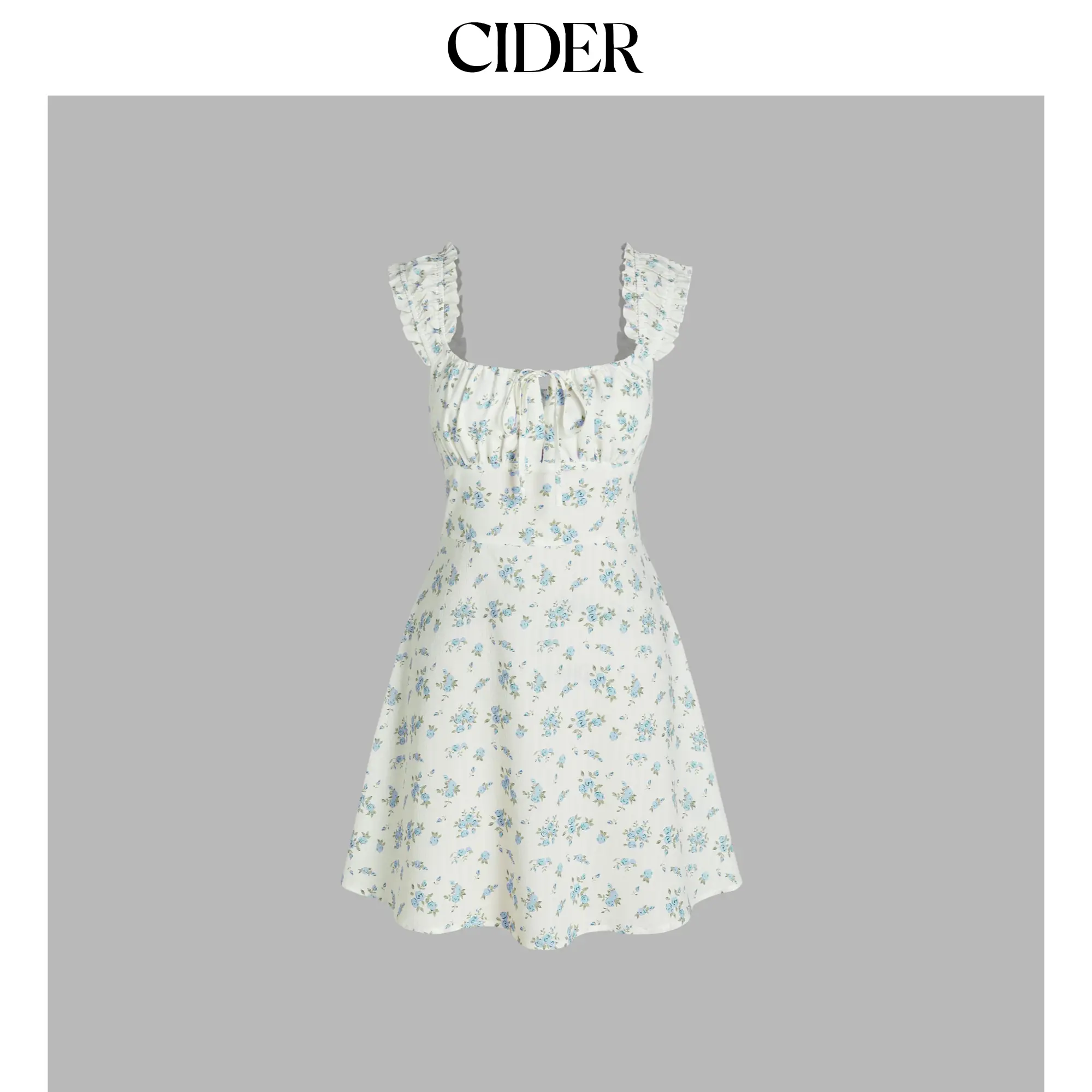 Cider Women's Casual Ditsy Floral Square Neck Drawstring Ruched Mini Dress, 2 Colors, Size 0-26 SummerFinds
