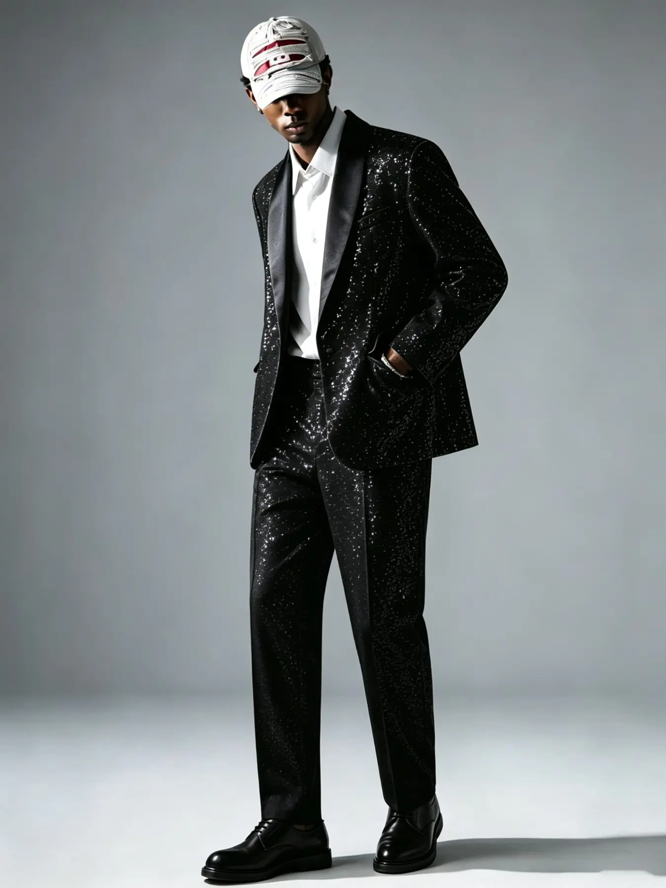 Men's Nightclub Stage Glitter Blazer Set, Single Button Notch Lapel Sparkle Jacket with Fitted Long Pants, Groom Suit, Evening Party Ensemble