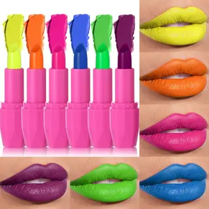 6Pcs Velvety Matte Lipstick Set, 6 Shades(Berry,Fluorescent Green,Blue,Orange,Grape Purple,Rose Red),High Pigment Waterproof Smudge Proof Long Lasting Lip Makeup,Ideal Halloween Gift For Women