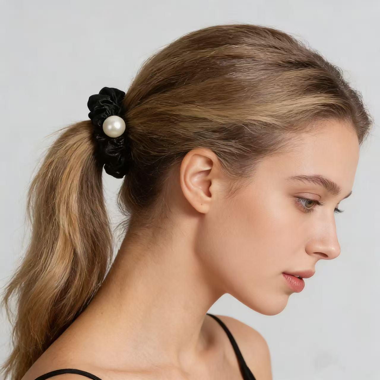 Hair Accessories Scrunchies for Women Variety Pack Hair Ties Scrunchies Hair Elastics Pastel Hair Ties Multicolor Easter Basket Stuffers for Kids,No Damage Hair Ties Scrunchies Pearl Hair Ties Gift for Her