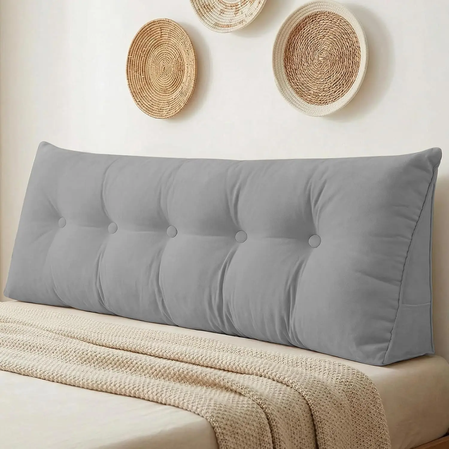 Headboard Pillow , Large Triangular Wedge Headboard Pillow for Reading and Resting, Backrest Positioning Support Pillow with Removable Cover (Grey)