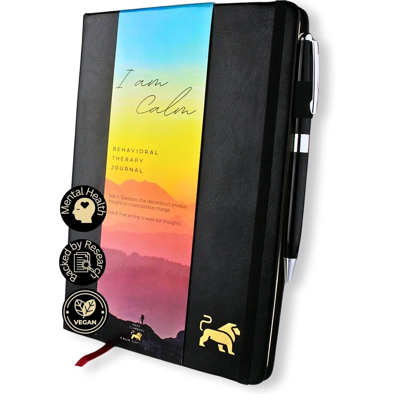 Guided CBT Journal Kit for Mental Relief, Vegan Leather Office Personal Organiser with 160 Pages, Mindfulness Self-Care Prompts, Gratitude & Habit Trackers, Personal Lists Diary Notebook, Free Pen Included