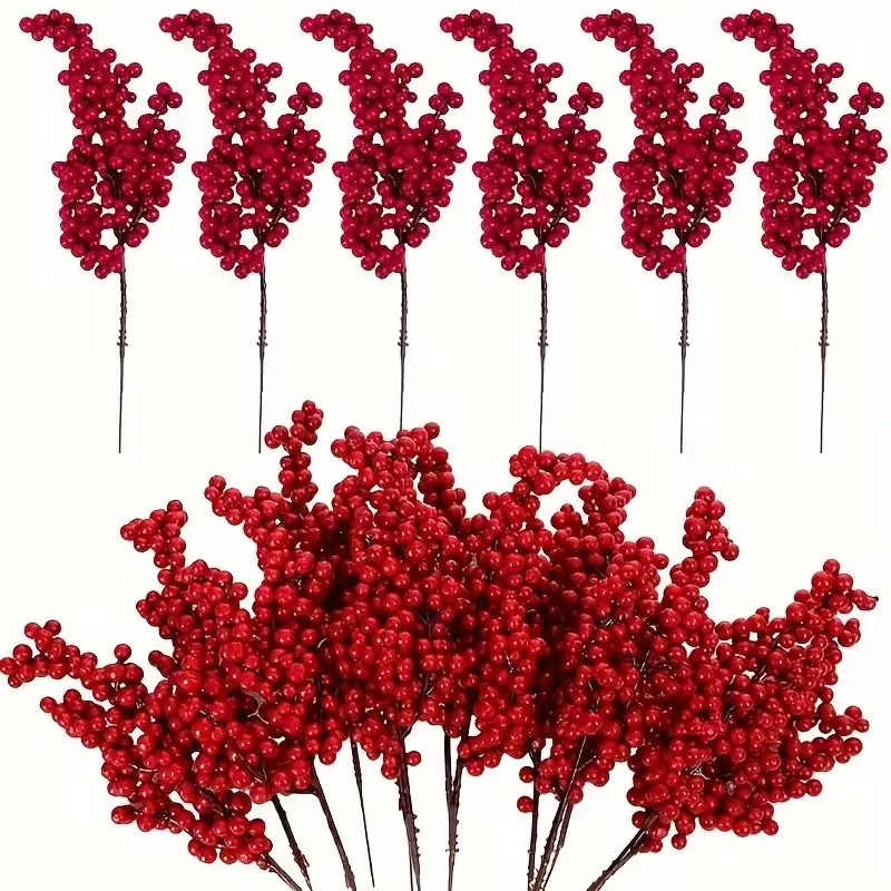 Set of 20 Bright Red Artificial Berry Stems, Lifelike Fake Red Berries Picks for Christmas Tree Decorations, DIY Winter Fall Holiday Floral Arrangement Supplies, Faux Red Berry Branches for Wreath Making, Home Table Centerpiece, Decoration Props