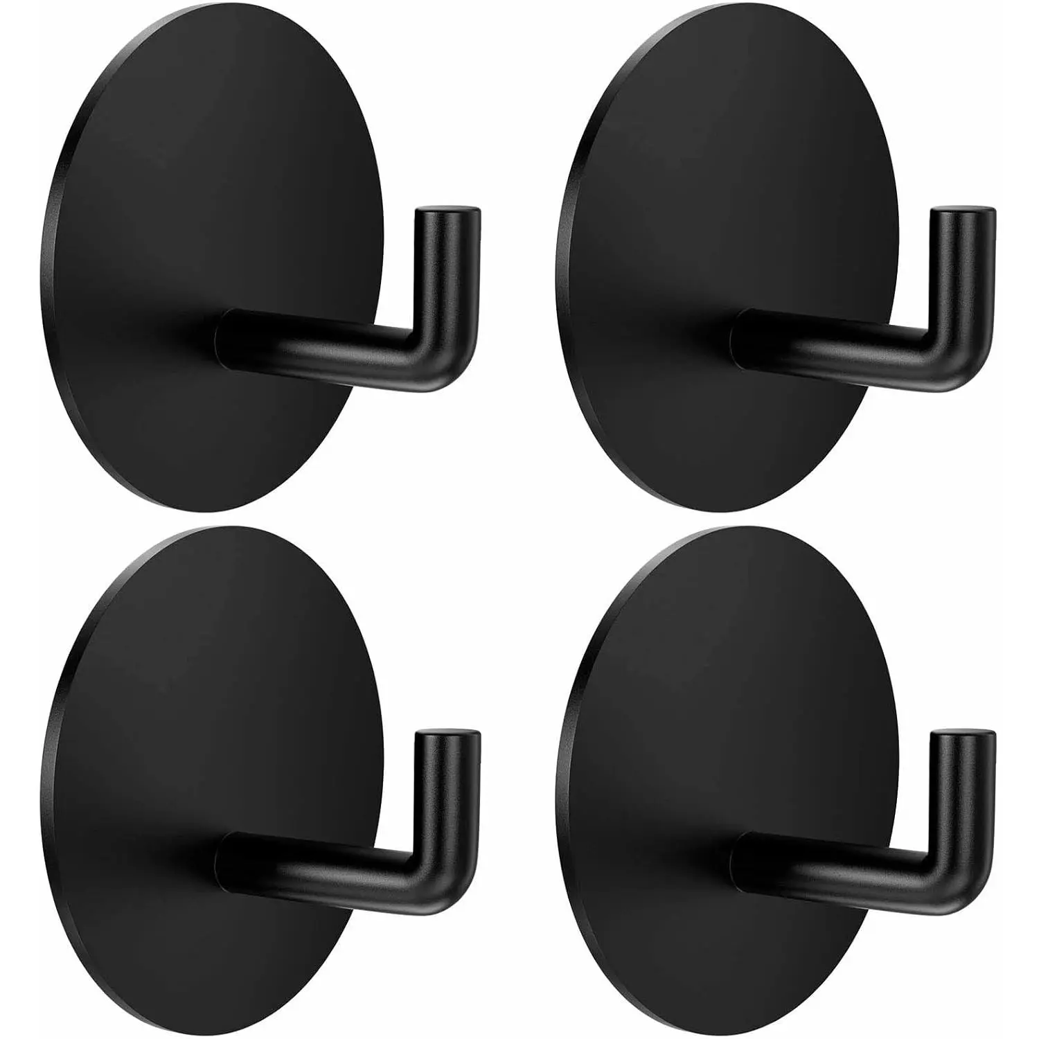 Adhesive Hooks, Heavy Duty Stick on Wall Hooks Robe Towel Hook for Bathroom, Round Self-Adhesive Hook for Hanging Towels Clothes Waterproof Stainless Steel, Black 4 Packs