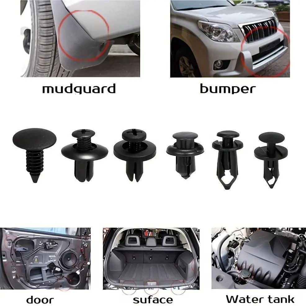 Automotive Fastener Kit: Durable plastic clips to meet all body needs - easy to install, includes 6 sizes