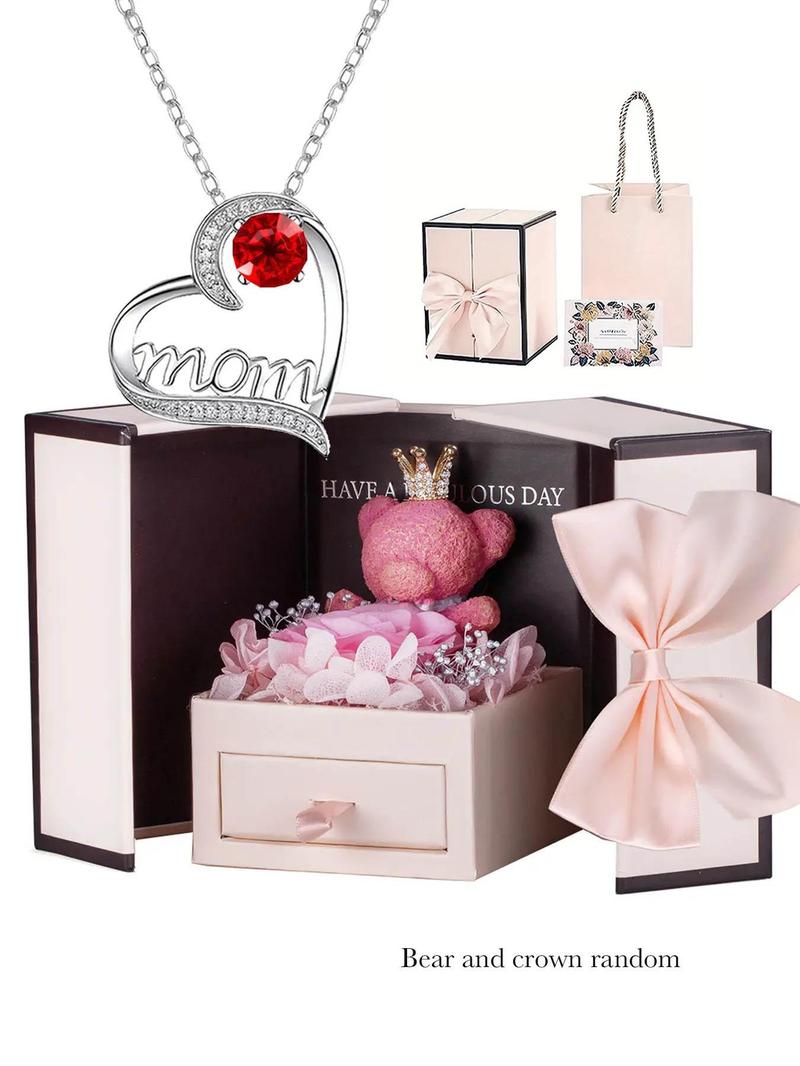 Elegant Heart Shaped Rhinestone Decor Pendant Necklace with Flower Rose Box, Fashionable Heart Design Necklace for Women, Elegant Jewelry for Wedding Party, Accessories, Valentine's Day, Gifts for Her, Mother's Day Gifts, Gift Set for Mothers, Love