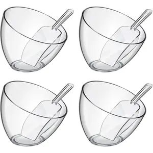 Hoolerry 8 Pcs Serving Bowls Kit Include Plastic Bowls for Parties and Popcorn Measuring Scoops Acrylic Plastic Kitchen Angled Candy Scoops for Office Canister Salad Cooking(Clear,35 oz)