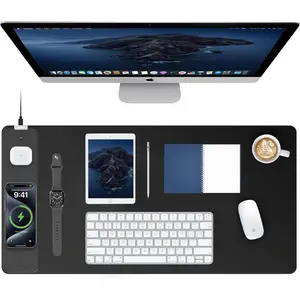 Pad with 15W   , 31.5"x15.75" XXL Large Gaming  Desk Pad with Ultra-Smooth Surface, Non-Slip Base,  Desk Mat for MacBook, PC, Laptop, Black