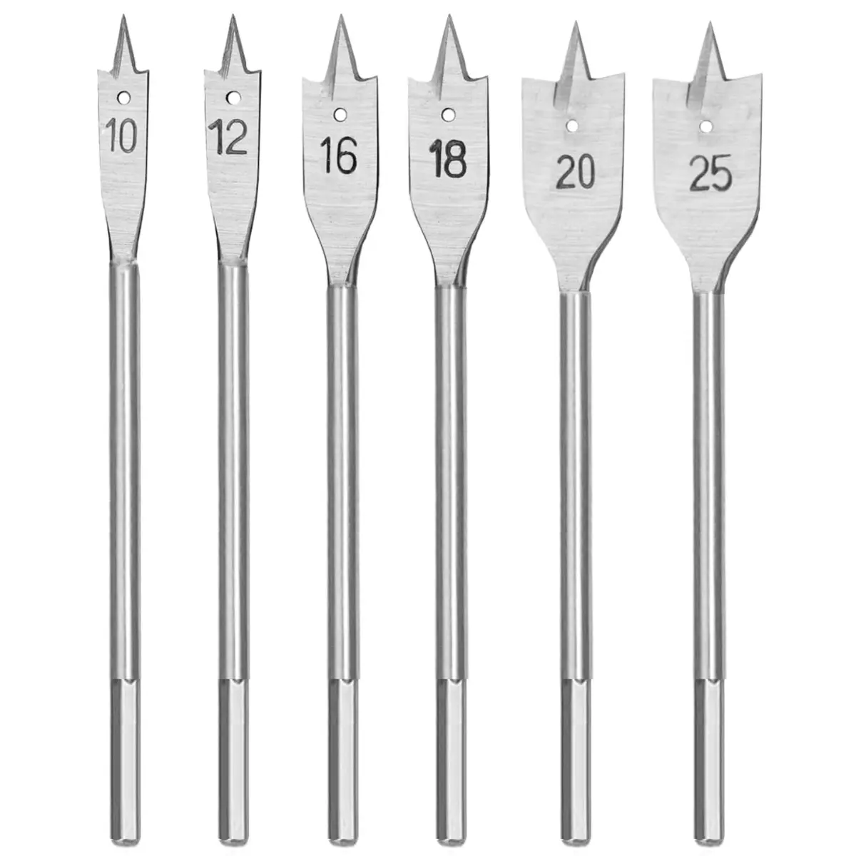 6PC Spade Drill Bit Set,Paddle Flat Bits,1/4" Hex for Woodworking