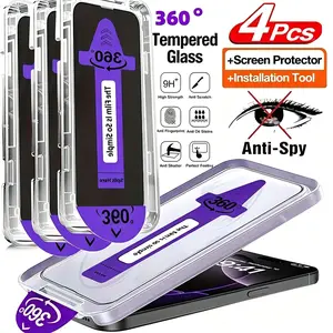 4pcs 360 ° Pull-out Privacy Film, Suitable for iPhone 13/14/15/16/17/Plus/Pro/Pro Max/17Air/16e Series, Smartphone Security Screen, Anti Peeping Design with Tempered Glass Screen Protector, One Click Paste, Dust-free Design