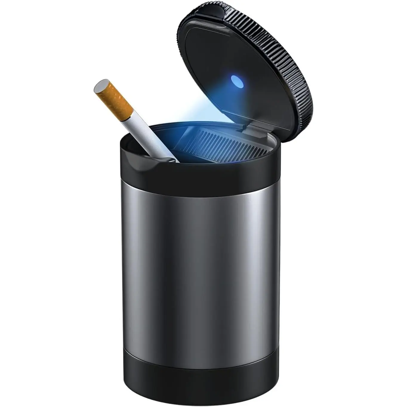 Detachable Stainless Steel Smokeless Ashtray with Lid and LED Auto Light, Smell Proof for Cup Holder, Car, Office, Home (Grey)Gift