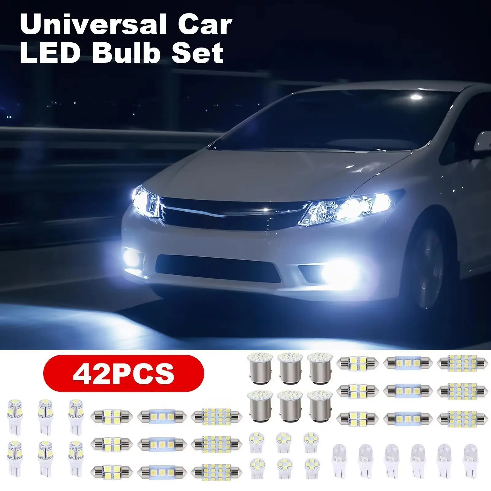 42PCS Universal Car LED Bulb Kit, High-Brightness Interior Dome Map Door License Plate Lights for Pickup Truck RV SUV Sedan, Car Interior Lighting, Car Decorative Light, Car Accessories Lamp