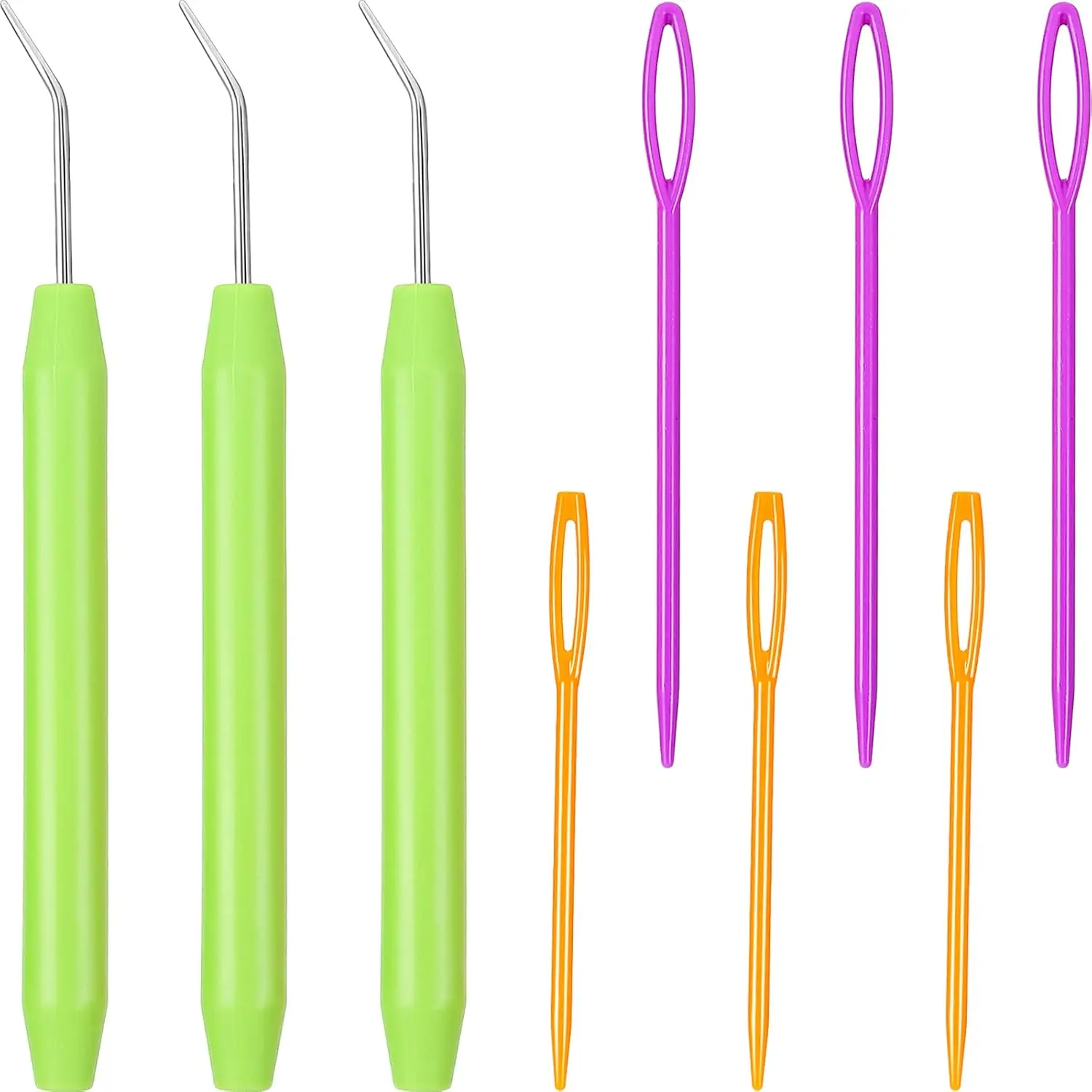 9 count Knitting Loom Hook Crochet  Hook with Convenient Handles and Large Eye Plastic Sewing  for Knitting Crafts(Green)