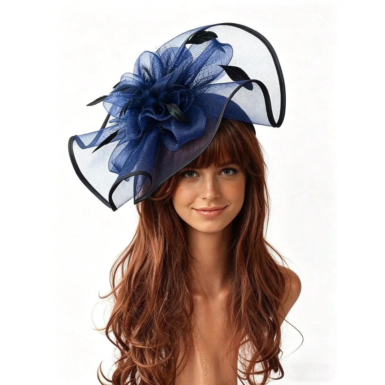Women's Plain Elegant Flower Fascinator Hat - Polyester Mix Headband with Mesh, Feathers - Ideal for Wedding, Derby Cocktail Tea Parties