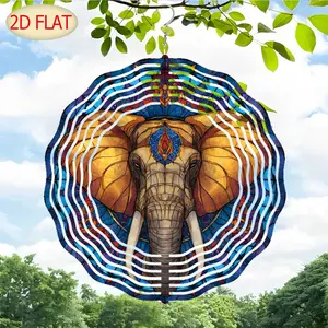360-degree rotating elephant head wind chime, with top ornament and hanging space--prism light and shadow effect, metal art decoration, suitable for Halloween, Christmas, Day of the Dead--indoor and outdoor hanging decoration, no electricity required, a u
