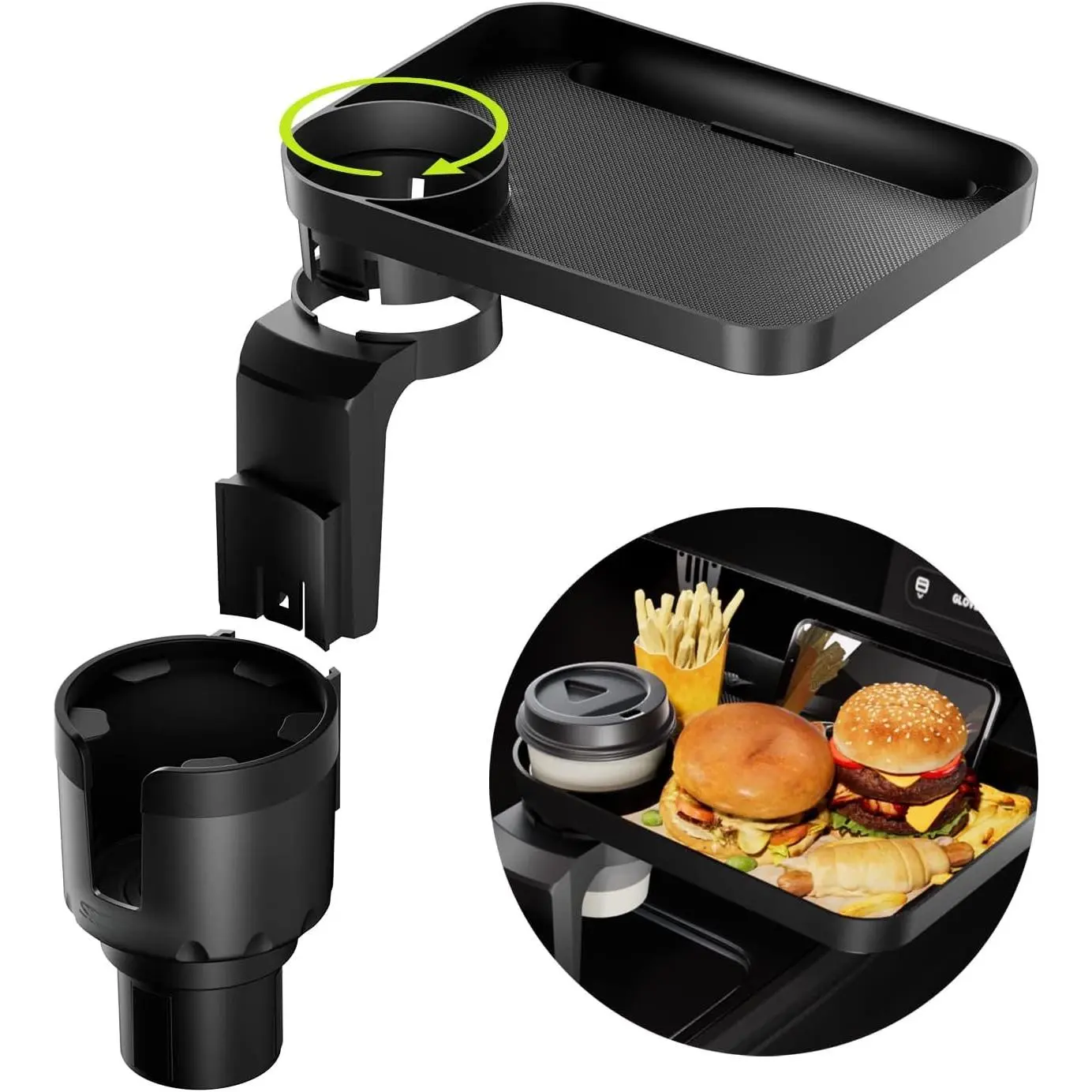 Cup Holder Tray -Expander- 3 in 1 Detachable  Table Tray with Solid Base - Road Trip Essentials Accessories Gadgets - Fits ,  32/40 oz