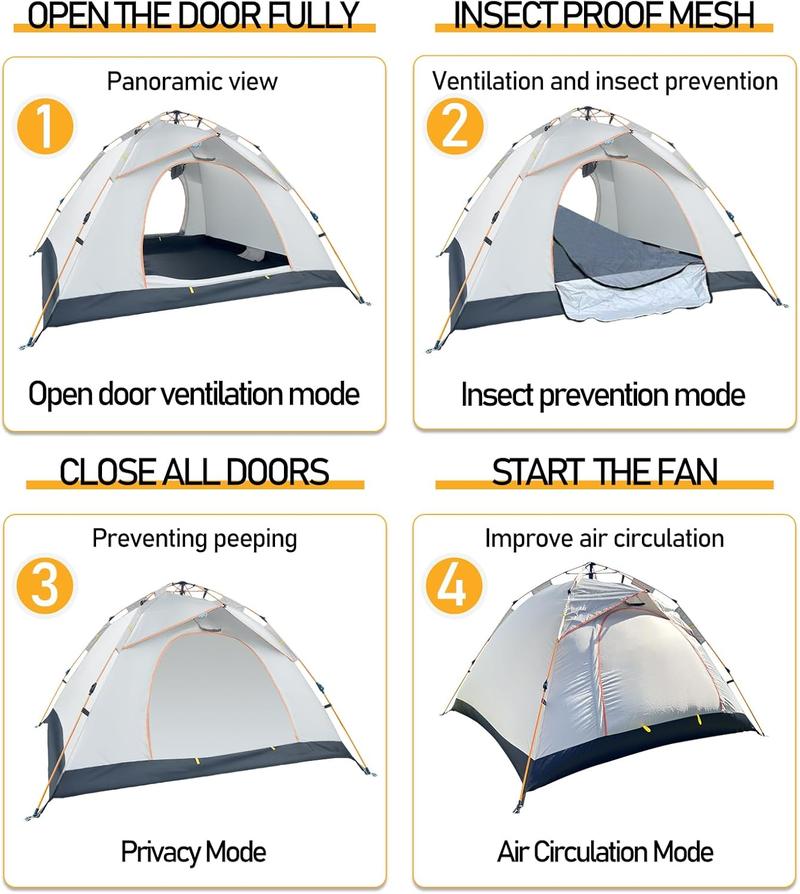 3-4 Person Instant Pop Up Tent - Waterproof Mesh Window 3s Setup for Camping Hiking Backpacking