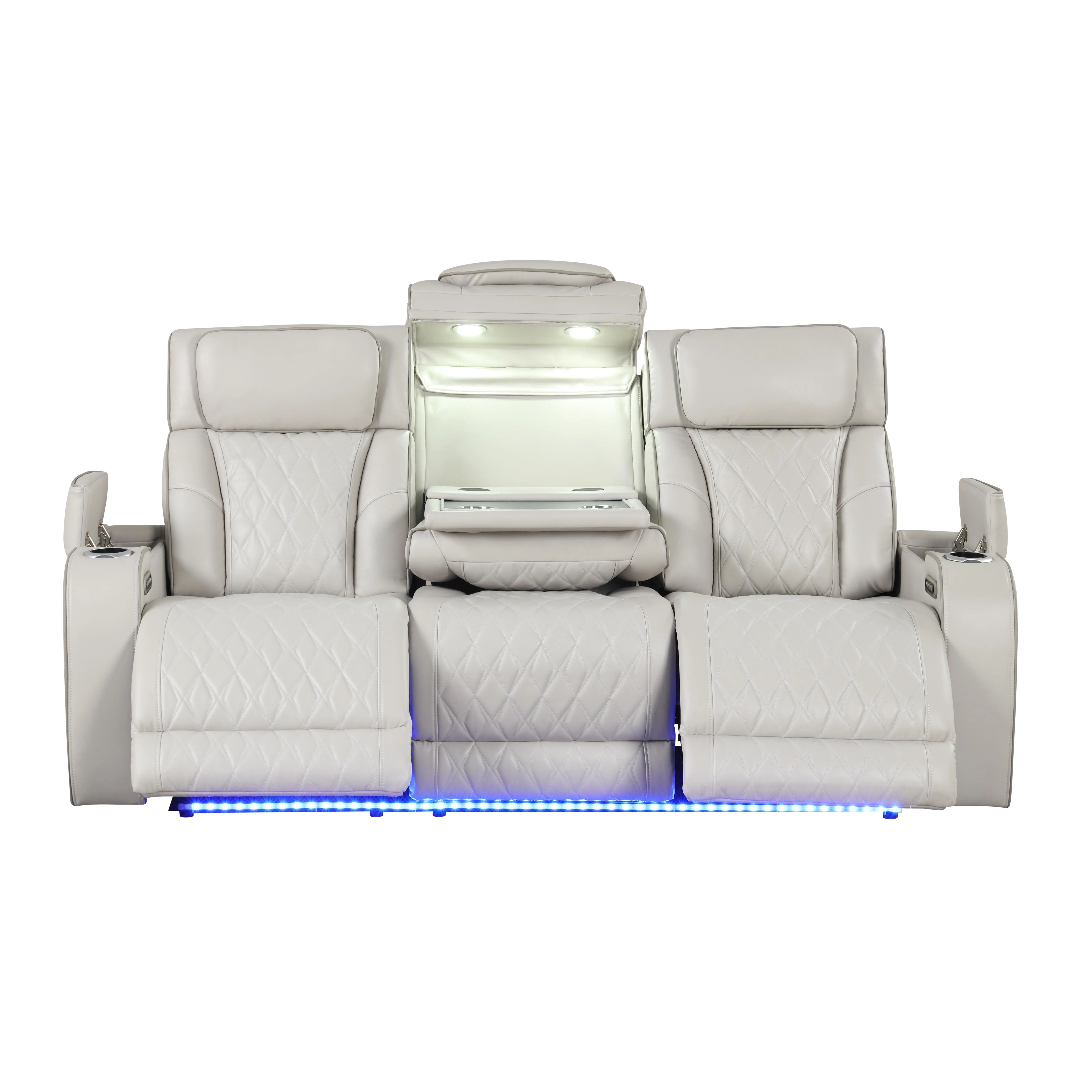 Nokaa Modern Power Recliner Sofa with Massage, Faux upholstered Upholstery, Wood Frame, LED Lighting, Wireless Charging Console, Cup Holders, USB Ports, Hidden Storage, Beige, for Living Room, Single Box