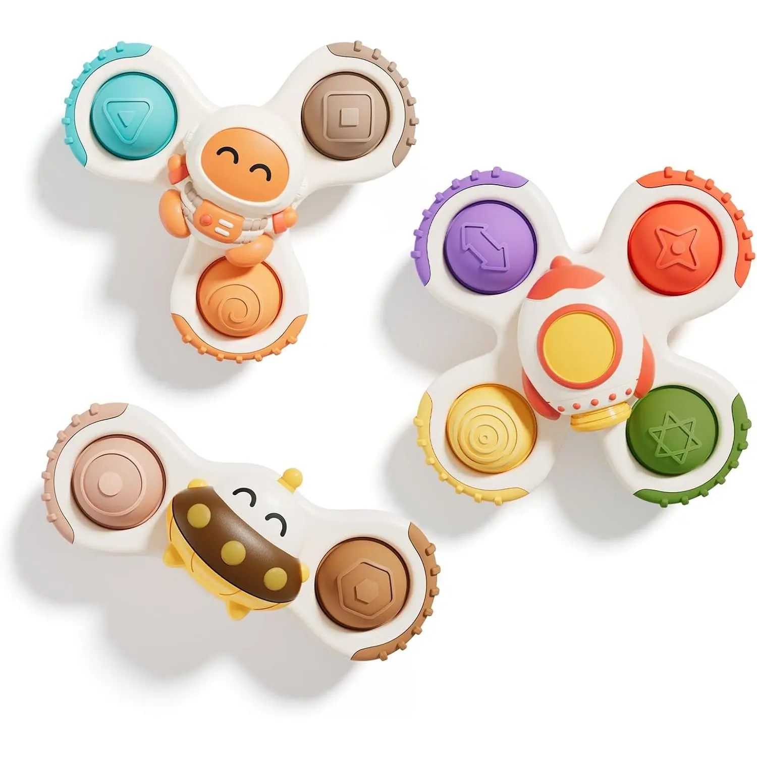 3PCS Pop Suction Cup Spinner Sensory Airplane Travel Toys for 1 2 Year Old Boy Girl Birthday Gift |   Novelty Spinning Tops Easter Basket Stuffers for Toddlers Infant |   Baby Bath Toy Kids Ages 1-3