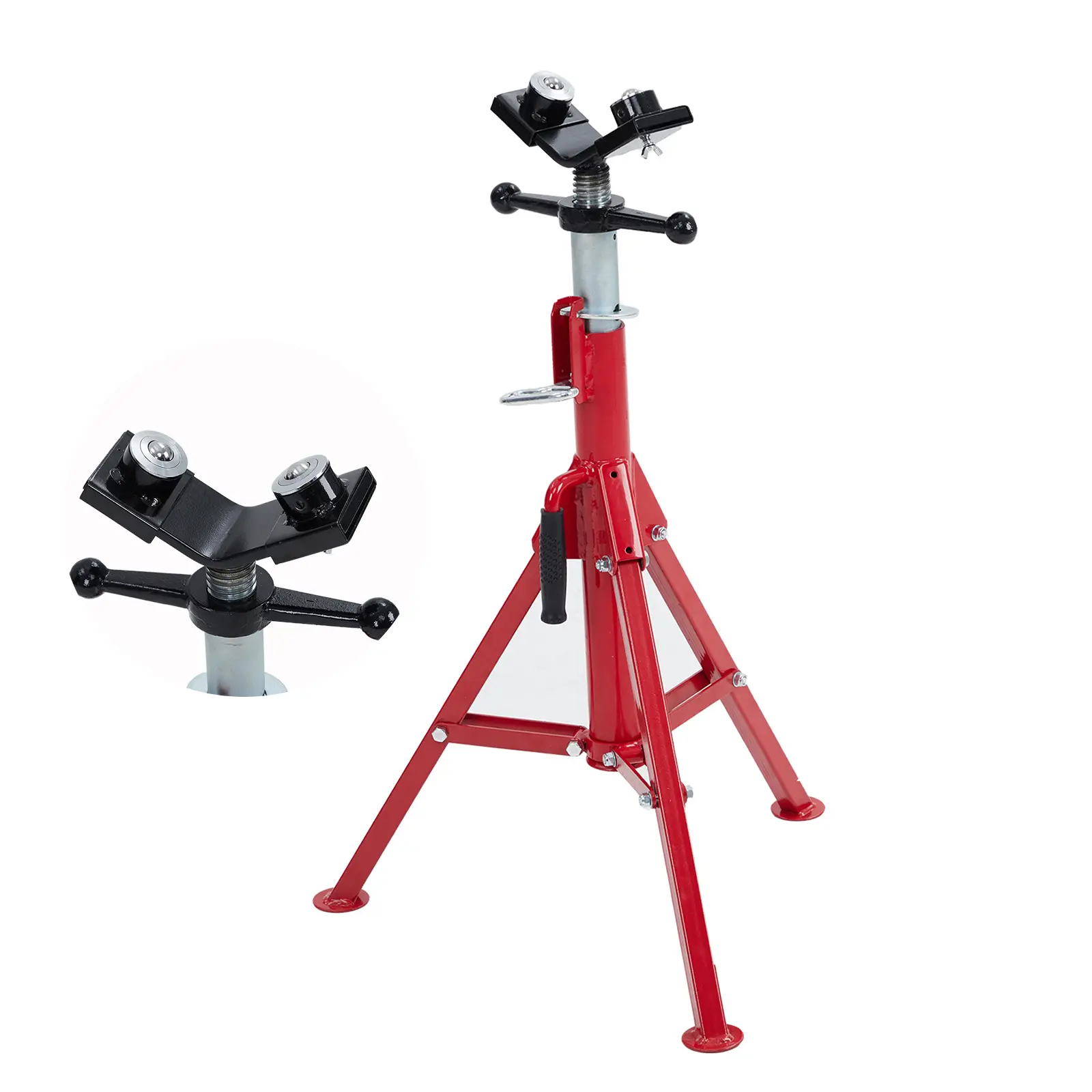 【GAOMON】Carbon Steel Heavy-Duty V-Head Pipe Jack Stand with Ball Transfers, Adjustable Height Welding Support (28-52 in, 2500lbs Capacity) for Automotive Industrial Fabrication