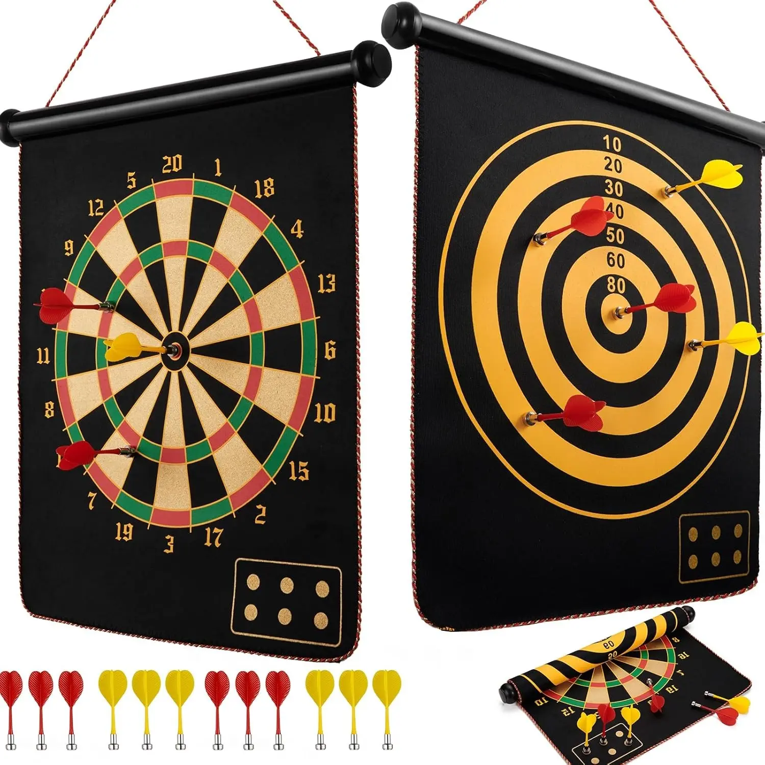 Magnetic Dart Board for Kids, Teens, Adults, Double-Sided Roll-Up Dart Board Games for Kids Age 3-18 with 12 Magnetic Darts, Indoor Outdoor Boys Toys for Backyard, Gifts for Teen Boys