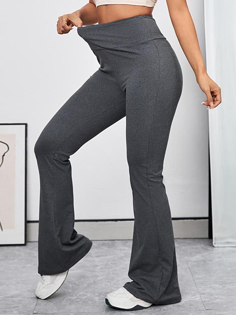 Women's Groove Plain High Waist Wide Band Flare Leg Sports Leggings, Sporty High Stretch Bell Bottom Trousers for Yoga Gym, Ladies Sportswear, Women Sport & Outdoor Clothing, Activewear, Gym Workout Leggings