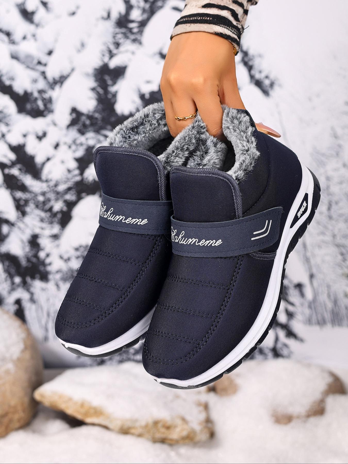 Women's Winter Snow Boots, Casual Warm Boots, Arctic Warmth Anti-Slip Thick PVC Sole, Fleece Lined Slip-On Outdoor Hiking Shoes, Round Toe Design