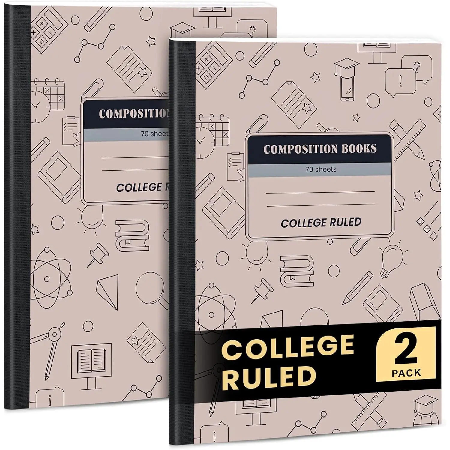 Composition Notebook 2 Pack College Ruled, Brown Cover Notebooks for School, 70 Sheets 7-1/2"x9-3/4,  to School Supplies Journal for K-12 Students